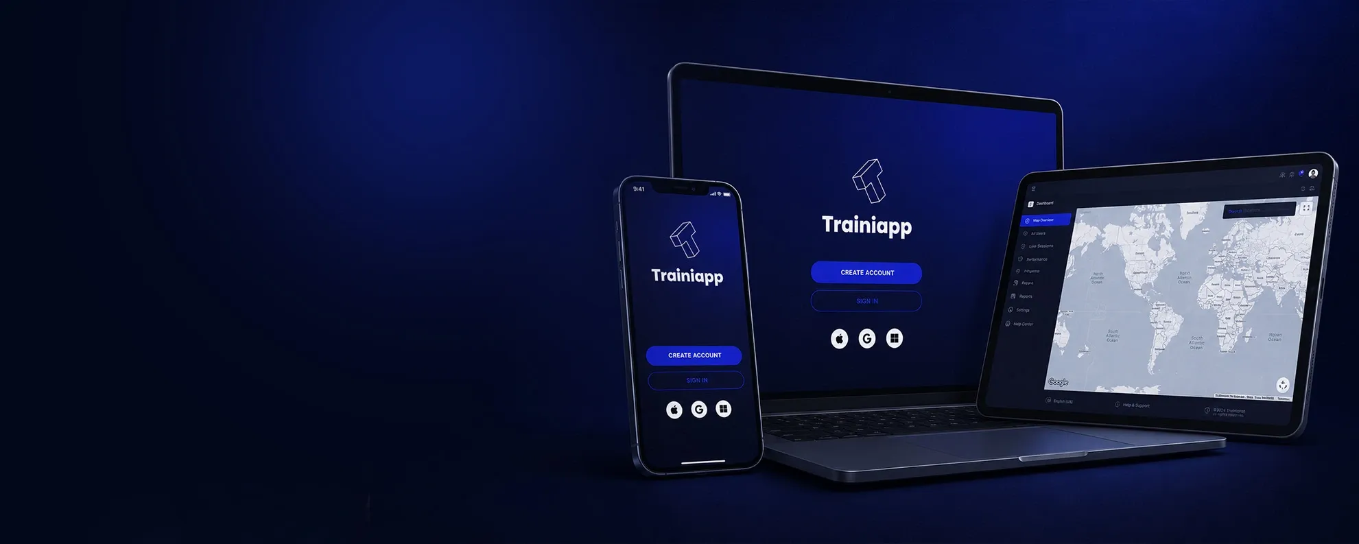 Trainiapp running across laptop, tablet, and mobile